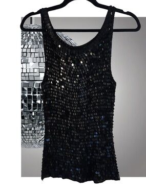 Vintage Black Knit Sequin Tank Top size small